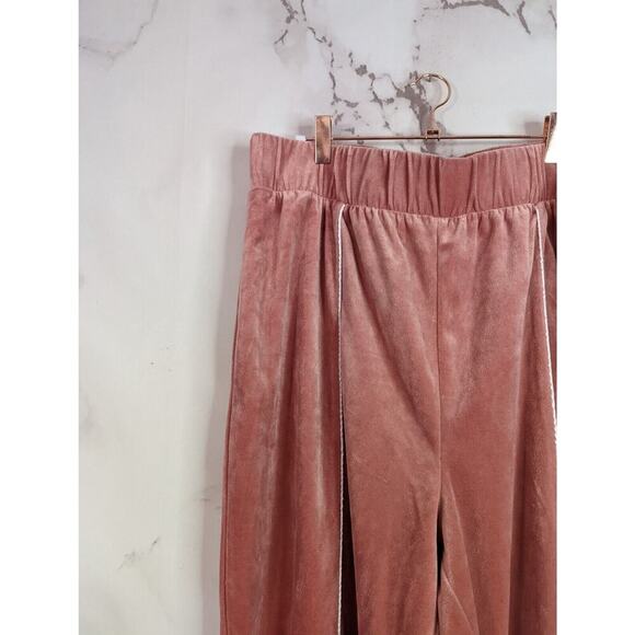 ASOS Sweatpants Women 14 Large Pink High Rise Stripe Jogger Pull On Velour Track - Picture 2 of 9